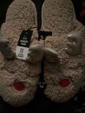 Memory Foam Teddy Bear Reindeer Slippers - Cream